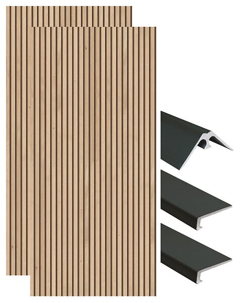 ONDEE - Pack complet de montage panneaux muraux Tasseau bois 120 cm - Profilé noir inclus - large