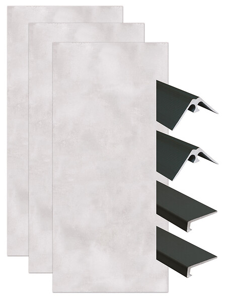 ONDEE - Pack de montage 3 panneaux muraux en niche - Béton 120 cm - profilés noirs - large