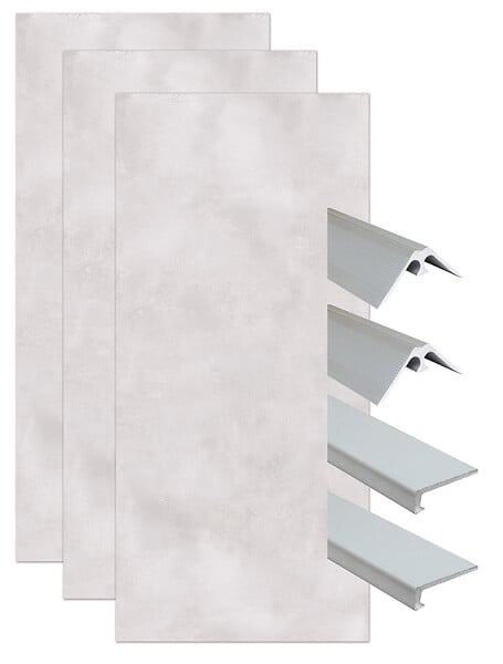 ONDEE - Pack de montage 3 panneaux muraux en niche - Béton 120 cm - profilés chromés - large