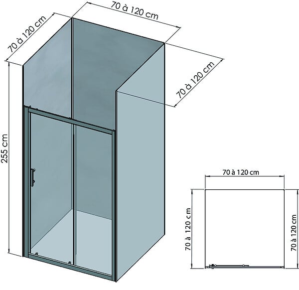 ONDEE - Pack de montage 3 panneaux muraux en niche - Béton 120 cm - profilés chromés - large