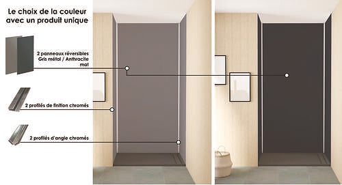 ONDEE - Pack montage 3 Panneaux muraux  en niche -  Gris & Anthracite 120 cm - profilés chromés - large