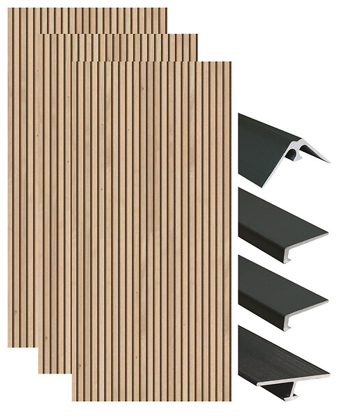 ONDEE - Pack complet de montage panneaux muraux Tasseau bois 200 cm - Profilé noir inclus - large