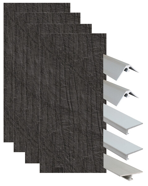 ONDEE - Pack de montage 4 panneaux muraux en niche - Ardoise 200 cm - profilés chromés - large