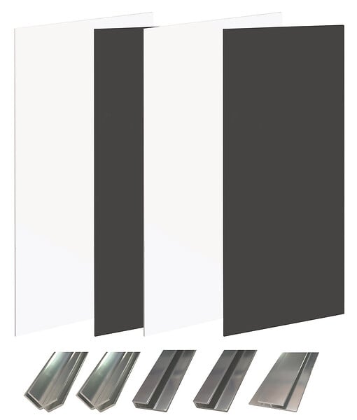 ONDEE - Pack montage 4 panneaux muraux en niche -  Blanc & Noir 200 cm - profilés chromés - large