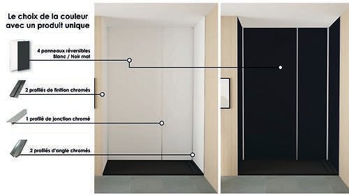 ONDEE - Pack montage 4 panneaux muraux en niche -  Blanc & Noir 200 cm - profilés chromés - large
