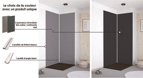 ONDEE - Pack montage 2 panneaux muraux en angle -  gris & anthracite 120 cm - profilés blanc - large