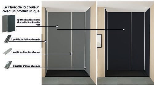 ONDEE - Pack montage 4 Panneaux muraux  en niche -  Gris & Anthracite 200 cm - profilés chromés - large