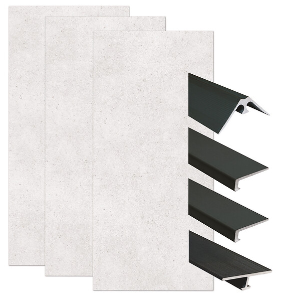 ONDEE - Pack complet de montage panneaux muraux Terrazzo 200 cm - Profilé noir inclus - large