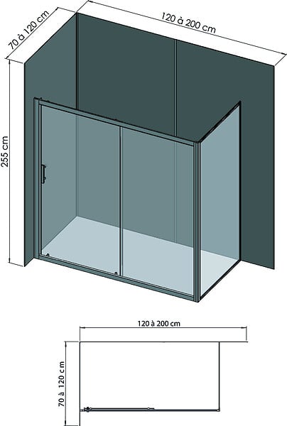 ONDEE - Pack montage 3 panneaux muraux en angle -  gris & anthracite 200 cm - profilés blanc - large