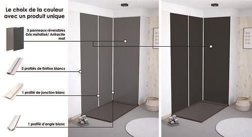 ONDEE - Pack montage 3 panneaux muraux en angle -  gris & anthracite 200 cm - profilés blanc - large