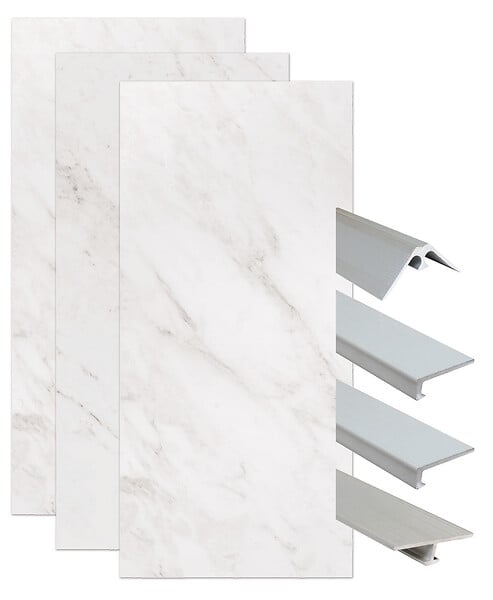 ONDEE - Pack complet de montage panneaux muraux Marbre Gris 120 cm - Profilé noir inclus - large