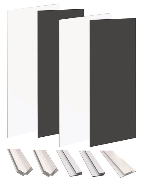 ONDEE - Pack montage 4 panneaux muraux en niche -  Blanc & Noir 200 cm - profilés blanc - large