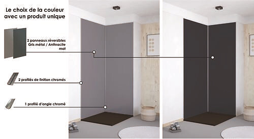 ONDEE - Pack montage 2 panneaux muraux en angle -  gris & anthracite 120 cm - profilés chromés - large
