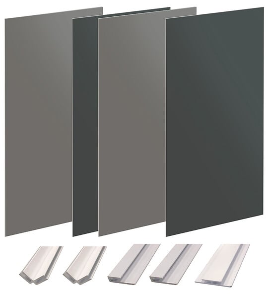 ONDEE - Pack montage 4 Panneaux muraux  en niche -  Gris & Anthracite 200 cm - profilés blanc - large