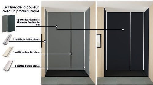 ONDEE - Pack montage 4 Panneaux muraux  en niche -  Gris & Anthracite 200 cm - profilés blanc - large