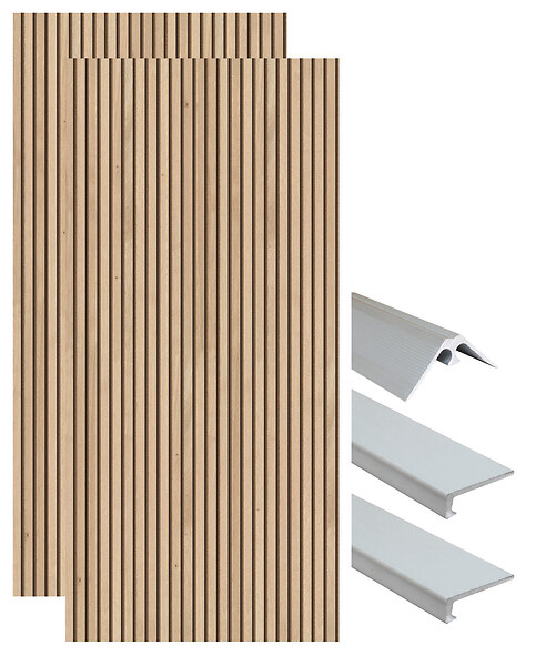 ONDEE - Pack complet de montage panneaux muraux Tasseau bois 120 cm - Profilé chromé inclus - large