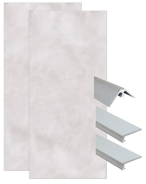 ONDEE - Pack complet de montage panneaux muraux Béton 120 cm - Profilé chromé inclus - large