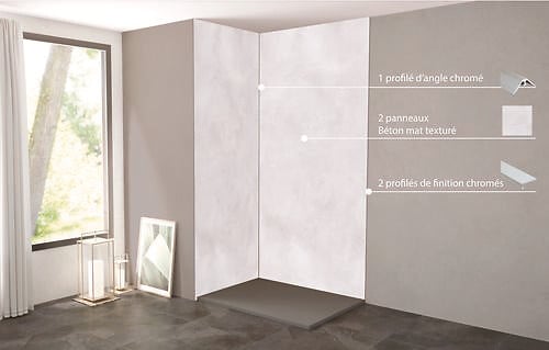 ONDEE - Pack complet de montage panneaux muraux Béton 120 cm - Profilé chromé inclus - large