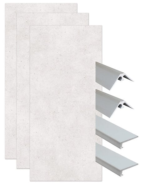 ONDEE - Pack montage 3 panneaux muraux en niche - Terrazzo 120 cm - profilés chromés - large
