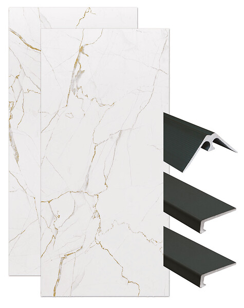 ONDEE - Pack complet de montage panneaux muraux Marbre Blanc 120 cm- Profilé noir inclus - large