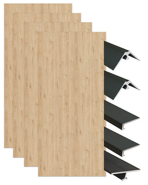 ONDEE - Pack de montage 4 panneaux muraux en niche - Bois 200 cm - profilés noirs - large
