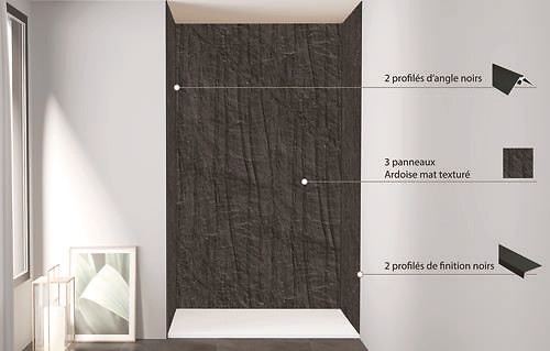 ONDEE - Pack de montage 3 panneaux muraux en niche - Ardoise 120 cm - profilés noirs - large
