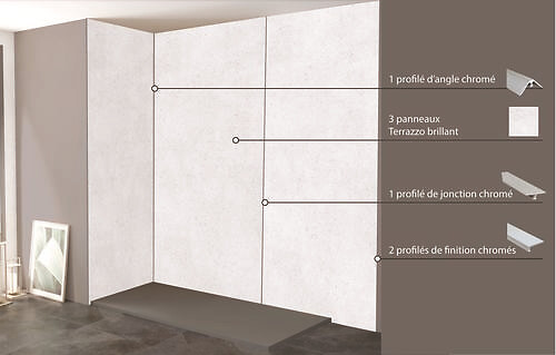 ONDEE - Pack complet de montage panneaux muraux Terrazzo 200 cm - Profilé chromé inclus - large
