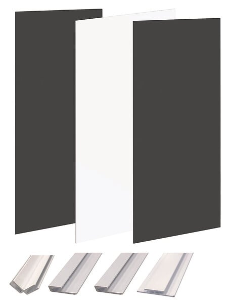 ONDEE - Pack montage 3 panneaux muraux en angle -  blanc & noir 200 cm - profilés blancs - large