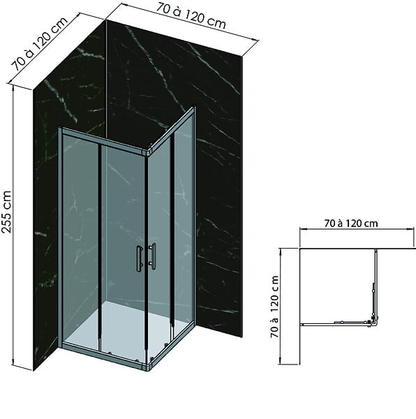 ONDEE - Pack complet de montage panneaux muraux Marbre Noir 120 cm - Profilé noir inclus - large