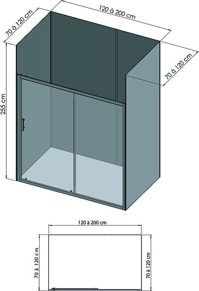 ONDEE - Pack montage 4 Panneaux muraux  en niche -  Gris & Anthracite 200 cm - profilés noirs - large