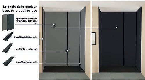 ONDEE - Pack montage 4 Panneaux muraux  en niche -  Gris & Anthracite 200 cm - profilés noirs - large