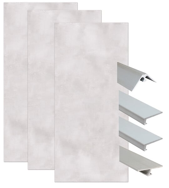 ONDEE - Pack complet de montage panneaux muraux Béton 200 cm - Profilé chromé inclus - large