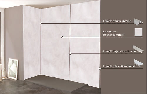 ONDEE - Pack complet de montage panneaux muraux Béton 200 cm - Profilé chromé inclus - large