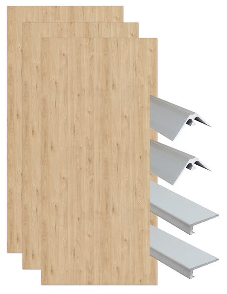 ONDEE - Pack de montage 3 panneaux muraux en niche - Bois 120 cm - profilés chromés - large
