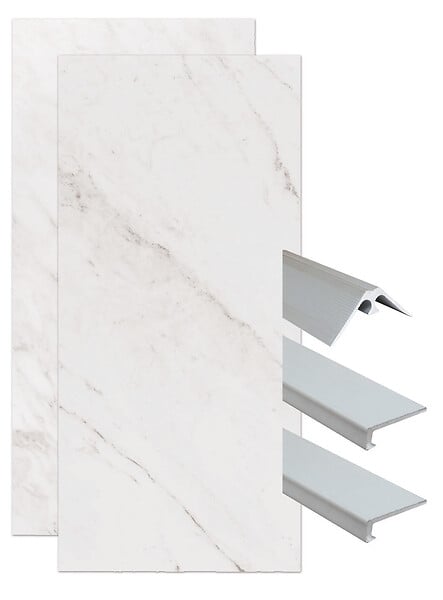 ONDEE - Pack complet de montage panneaux muraux Marbre Gris 120 cm - Profilé chromé inclus - large