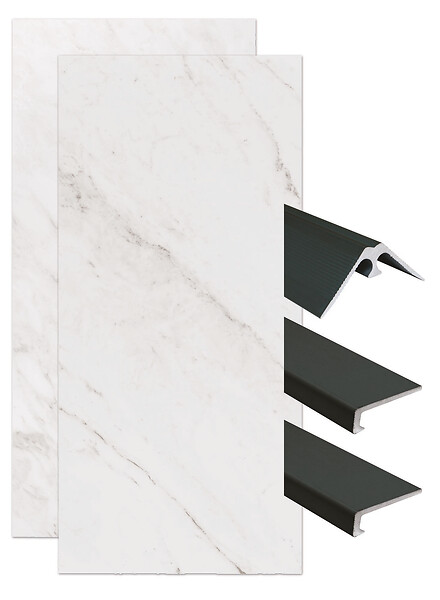 ONDEE - Pack complet de montage panneaux muraux Marbre Gris 120 cm - Profilé noir inclus - large