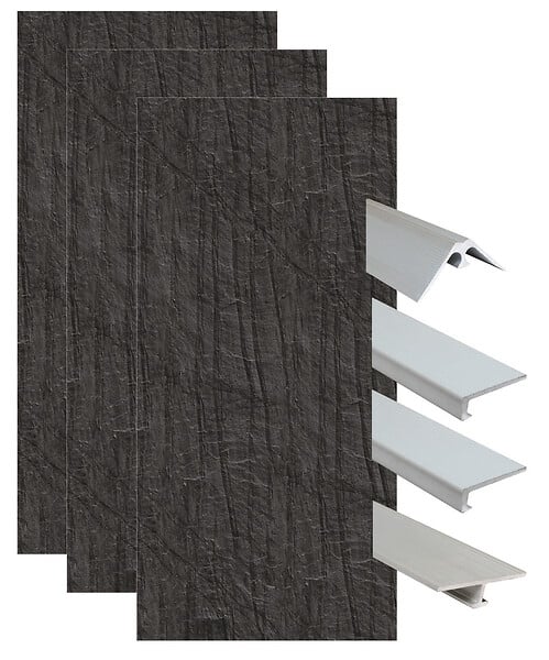 ONDEE - Pack complet de montage panneaux muraux Ardoise 200 cm - Profilé chromé inclus - large