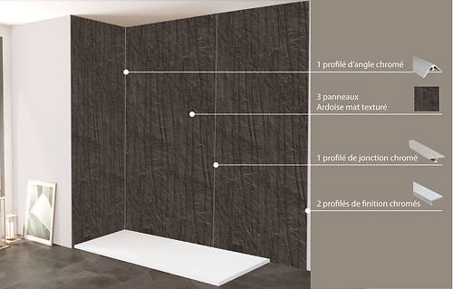 ONDEE - Pack complet de montage panneaux muraux Ardoise 200 cm - Profilé chromé inclus - large