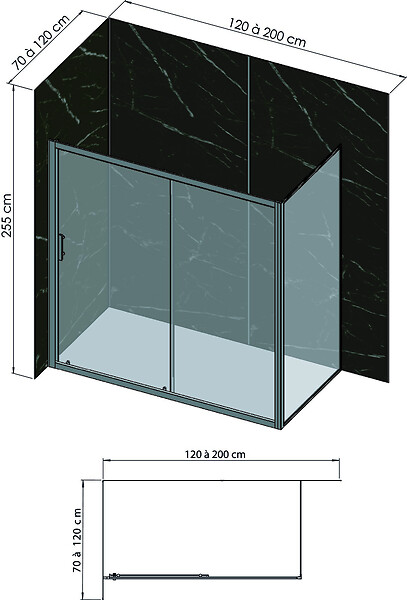 ONDEE - Pack complet de montage panneaux muraux Marbre Noir 200 cm - Profilé chromé inclus - large