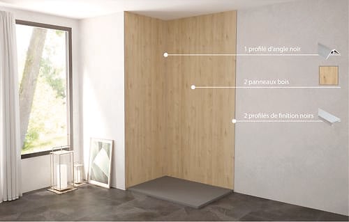 ONDEE - Pack complet de montage panneaux muraux Bois 120 cm - Profilé chromé inclus - large