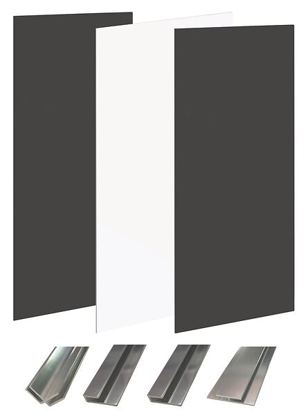 ONDEE - Pack montage 3 panneaux muraux en angle -  blanc & noir 200 cm - profilé chromé - large