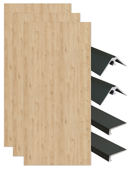 ONDEE - Pack de montage 3 panneaux muraux en niche - Bois 120 cm - profilés noirs - large