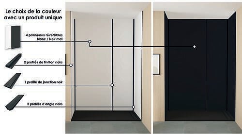 ONDEE - Pack montage 4 panneaux muraux en niche -  Blanc & Noir 200 cm - profilés noirs - large