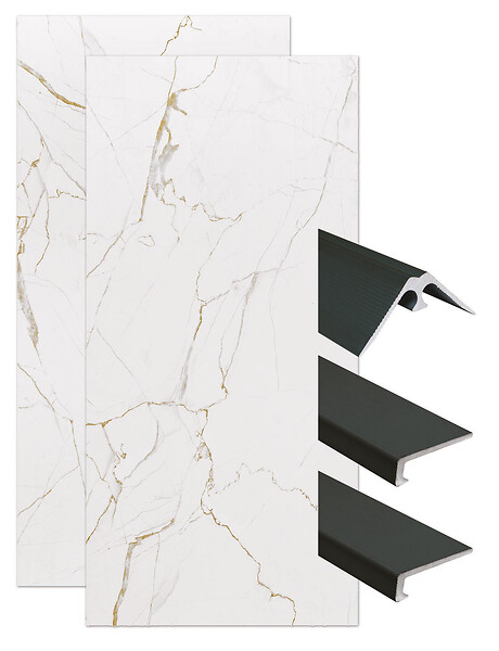 ONDEE - Pack de montage panneaux muraux Marbre Blanc effet mat 120 cm - Profilé noir - large