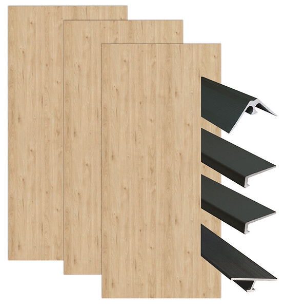 ONDEE - Pack complet de montage panneaux muraux Bois 200 cm - Profilé noir inclus - large