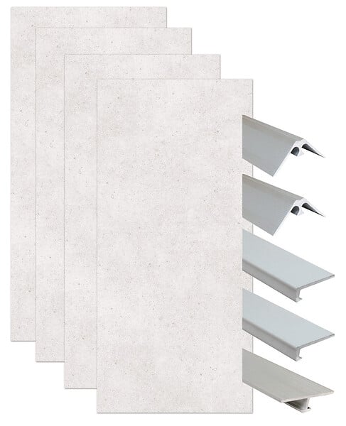 ONDEE - Pack montage 4 panneaux muraux en niche - Terrazzo 200 cm - profilés chromés - large