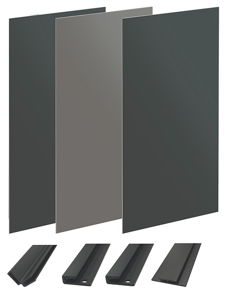 ONDEE - Pack montage 3 panneaux muraux en angle -  gris & anthracite 200 cm-profilé noir - large