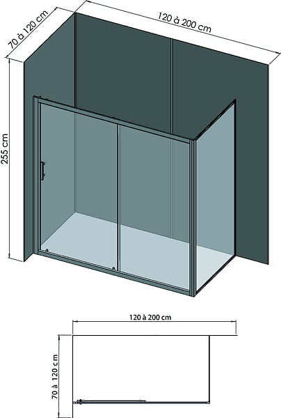 ONDEE - Pack montage 3 panneaux muraux en angle -  gris & anthracite 200 cm-profilé noir - large