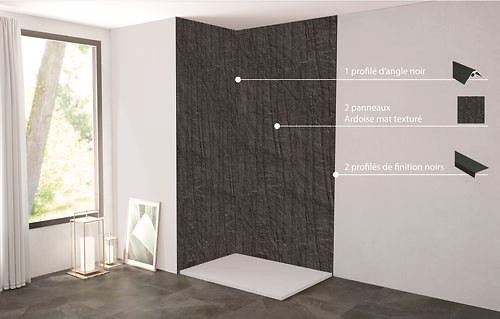 ONDEE - Pack complet de montage panneaux muraux Ardoise 120 cm - Profilé noir inclus - large