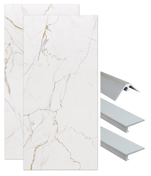 ONDEE - Pack de montage panneaux muraux Marbre Blanc effet mat 120 cm - Profilé chromé - large
